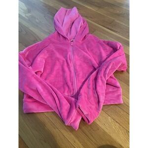Barbie Movie Pink velour Hoodie Cropped Rhinestone‎ Women's Size 8-10 2023